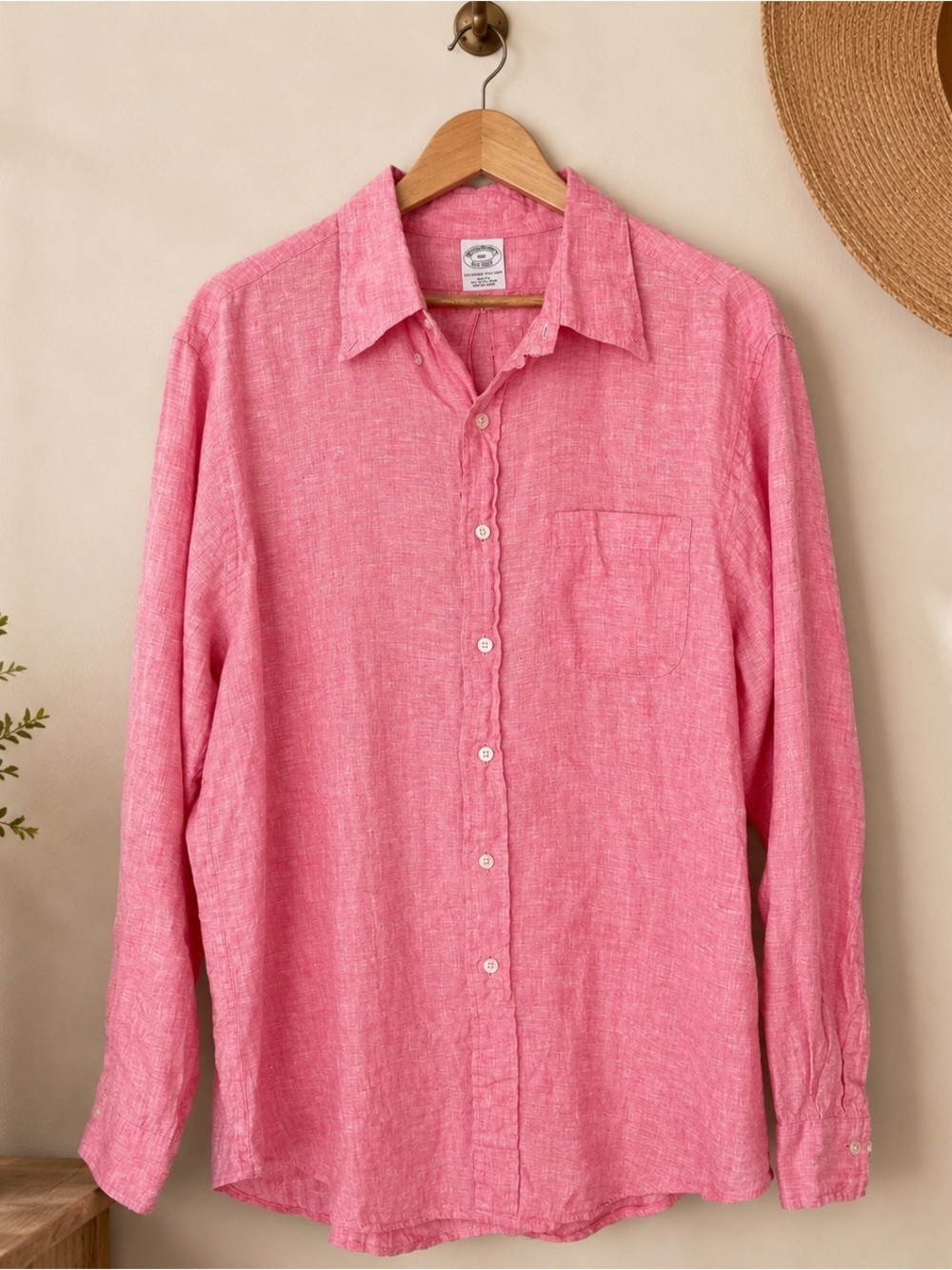 Brooks Brothers Original Polo Shirt 100% Irish Linen Pink Button Down Size XXL